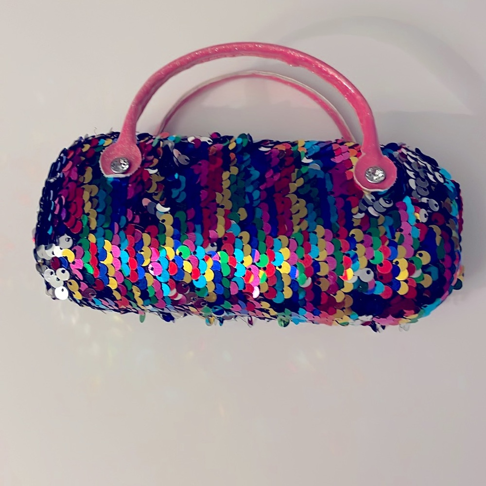 Glasses  case, rainbow and silver sparkles for kids size glasses